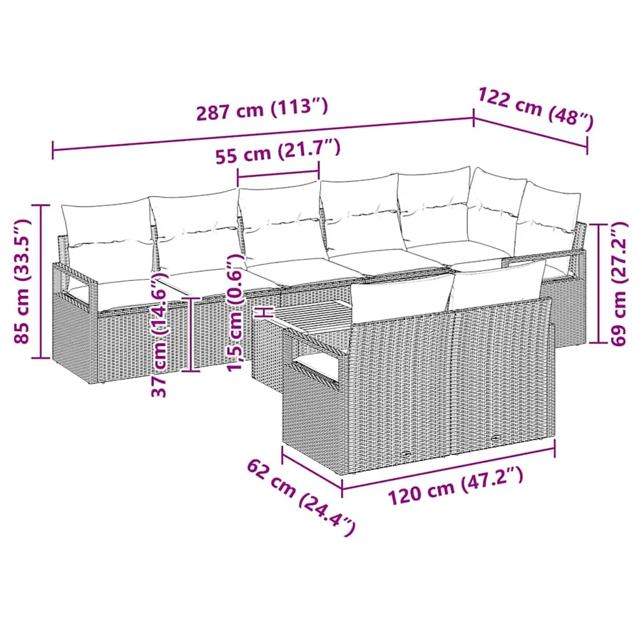 Ensemble de canapé de jardin avec coussin 9 pcs Noir polyrotin - 9