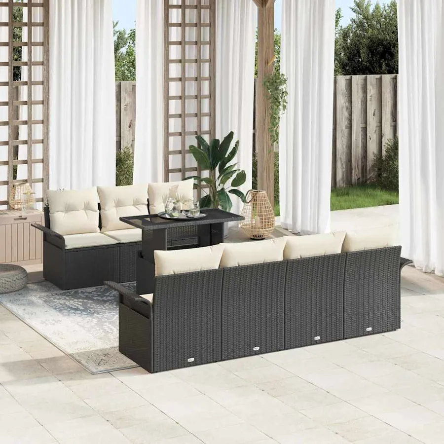 Ensemble de canapé de jardin avec coussin 8 pcs Noir polyrotin