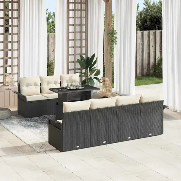 Ensemble de canapé de jardin avec coussin 8 pcs Noir polyrotin
