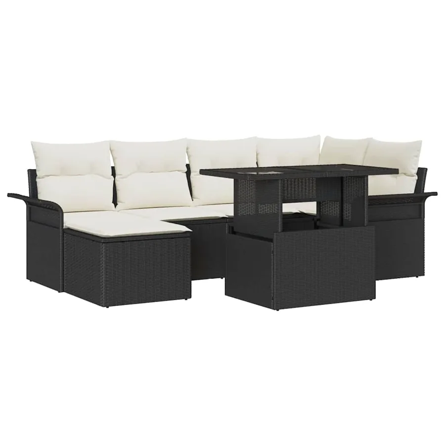 Ensemble de canapé de jardin avec coussin 7 pcs Noir Poly rotin - 2