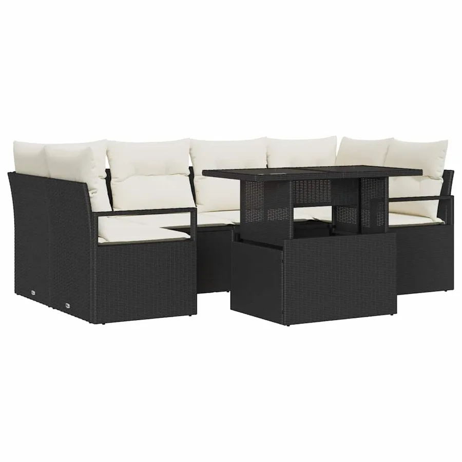 Ensemble de canapé de jardin avec stockage 7 pcs Noir polyrotin - 2