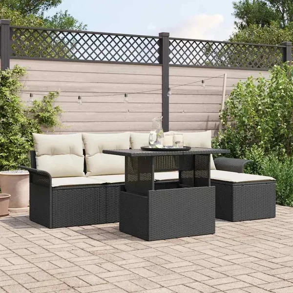 Ensemble de canapé de jardin avec coussin 6 pcs Noir polyrotin