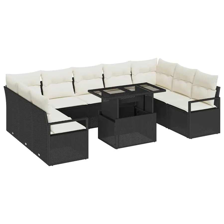 Ensemble de canapé de jardin 10 pcs Noir et crème polyrotin - 2