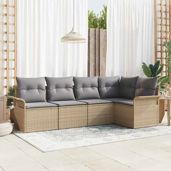 Ensemble de canapé de jardin 5 pcs Beige Poly rotin