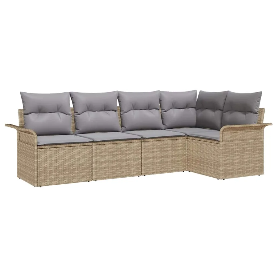 Ensemble de canapé de jardin 5 pcs Beige Poly rotin - 2