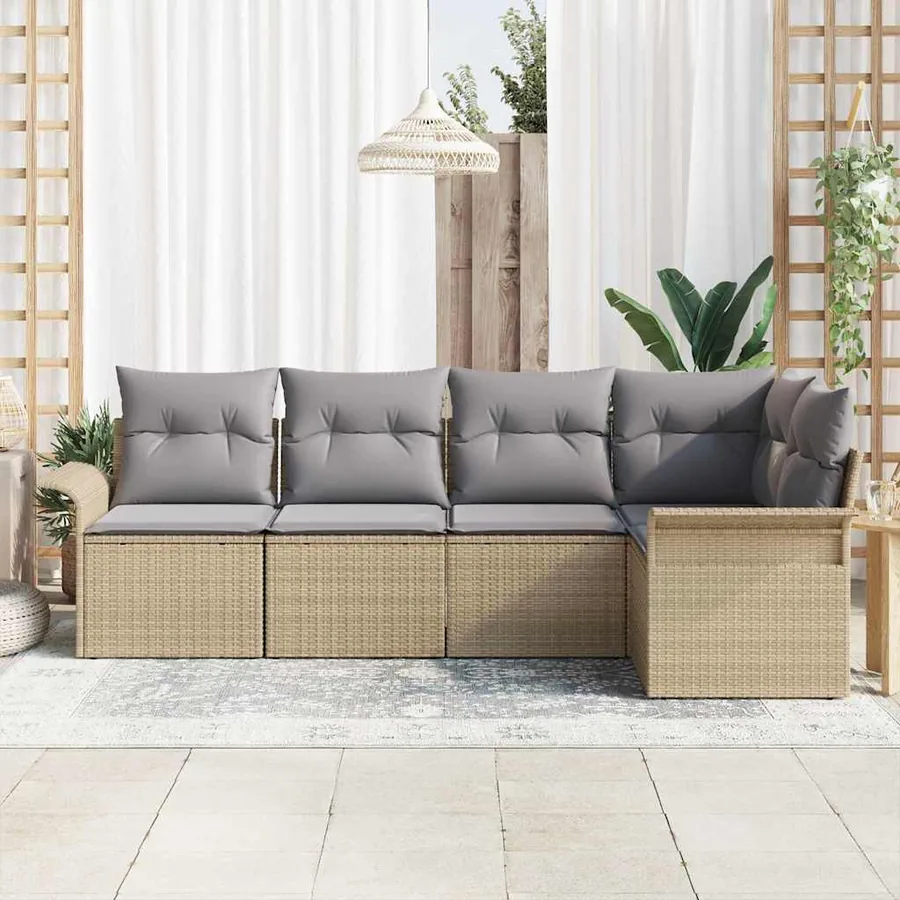 Ensemble de canapé de jardin 5 pcs Beige Poly rotin - 3
