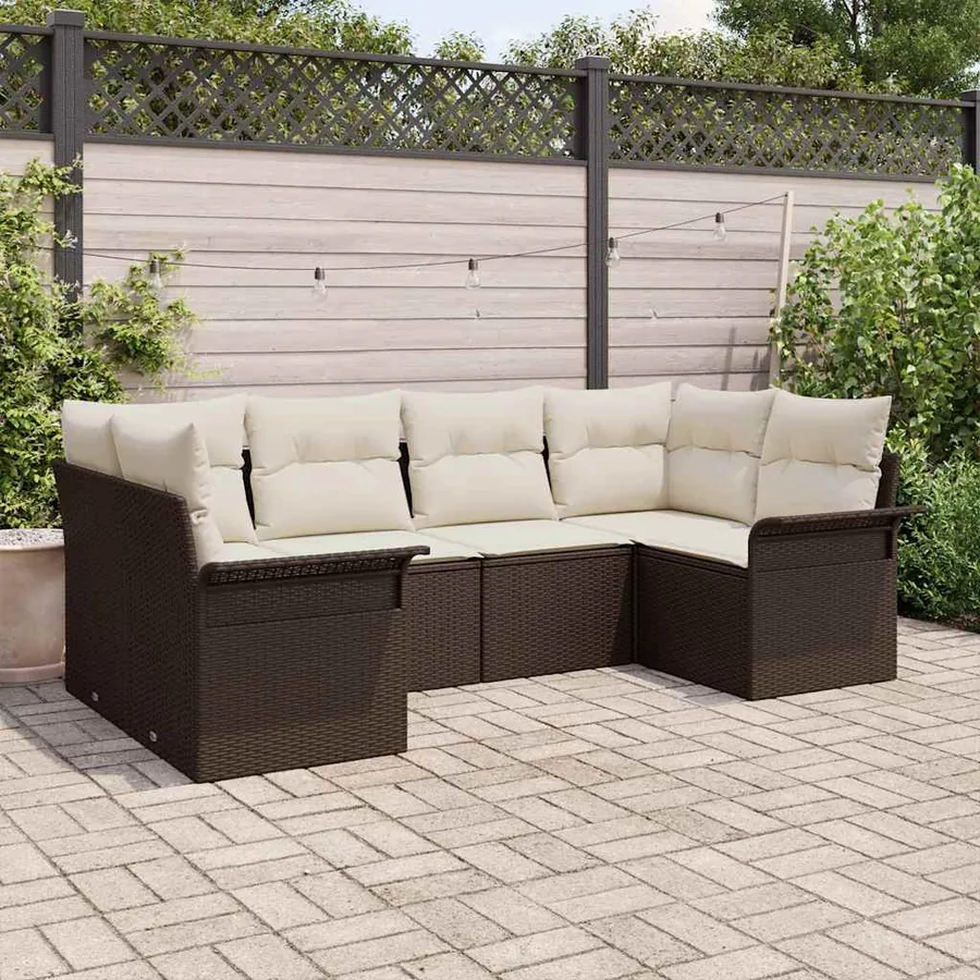 Ensemble de canapé de jardin 6 pcs Marron Poly rotin