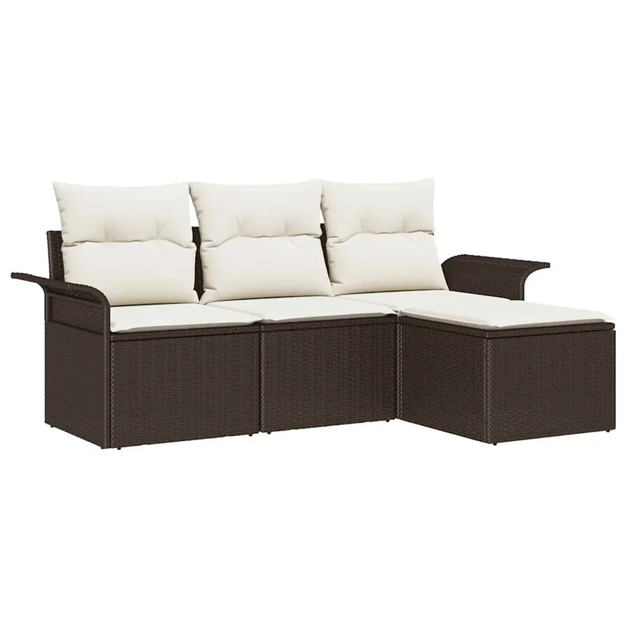 Ensemble de canapé de jardin 4 pcs Marron Poly rotin - 2