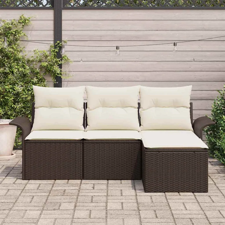 Ensemble de canapé de jardin 4 pcs Marron Poly rotin - 3