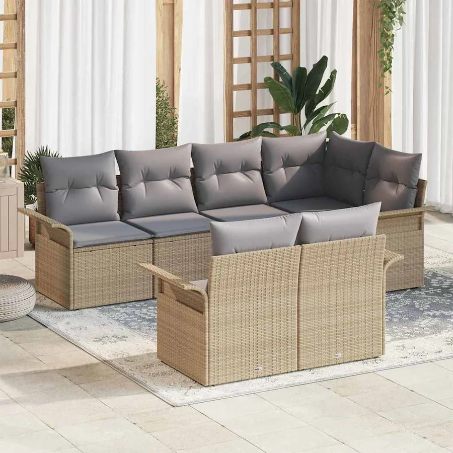 Ensemble de canapé de jardin 7 pcs Beige Poly rotin