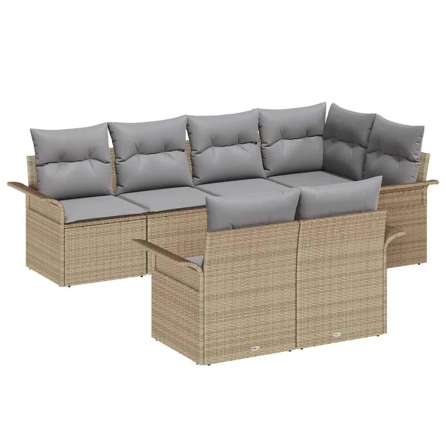 Ensemble de canapé de jardin 7 pcs Beige Poly rotin - 2