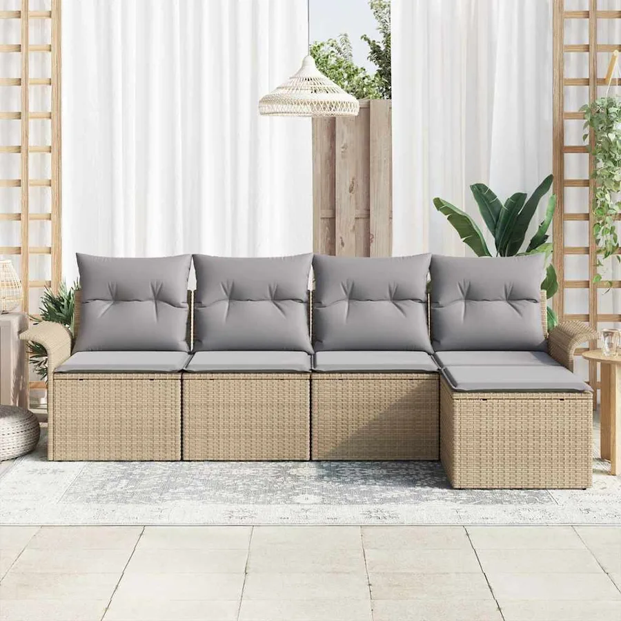 Ensemble de canapé de jardin avec coussin 5 pcs Beige polyrotin - 3