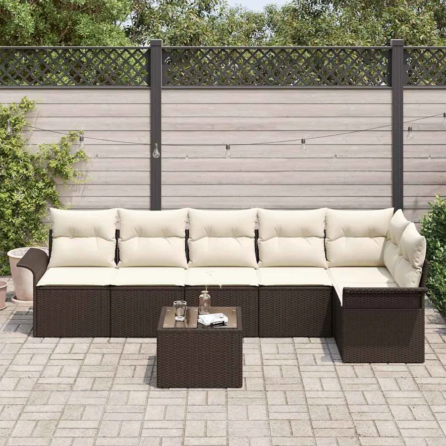 Ensemble de canapé de jardin 7 pcs Marron Poly rotin - 3