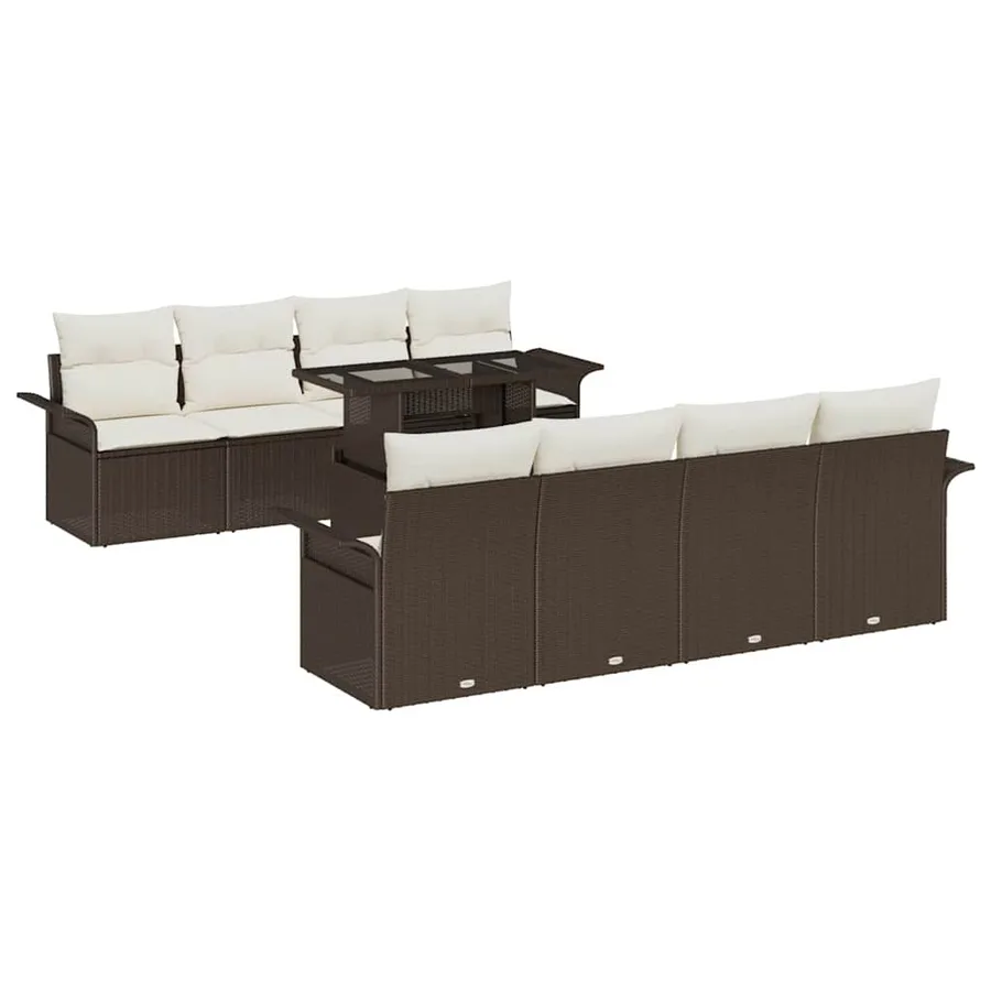 Ensemble de canapé de jardin 9 pcs Marron Poly rotin - 2