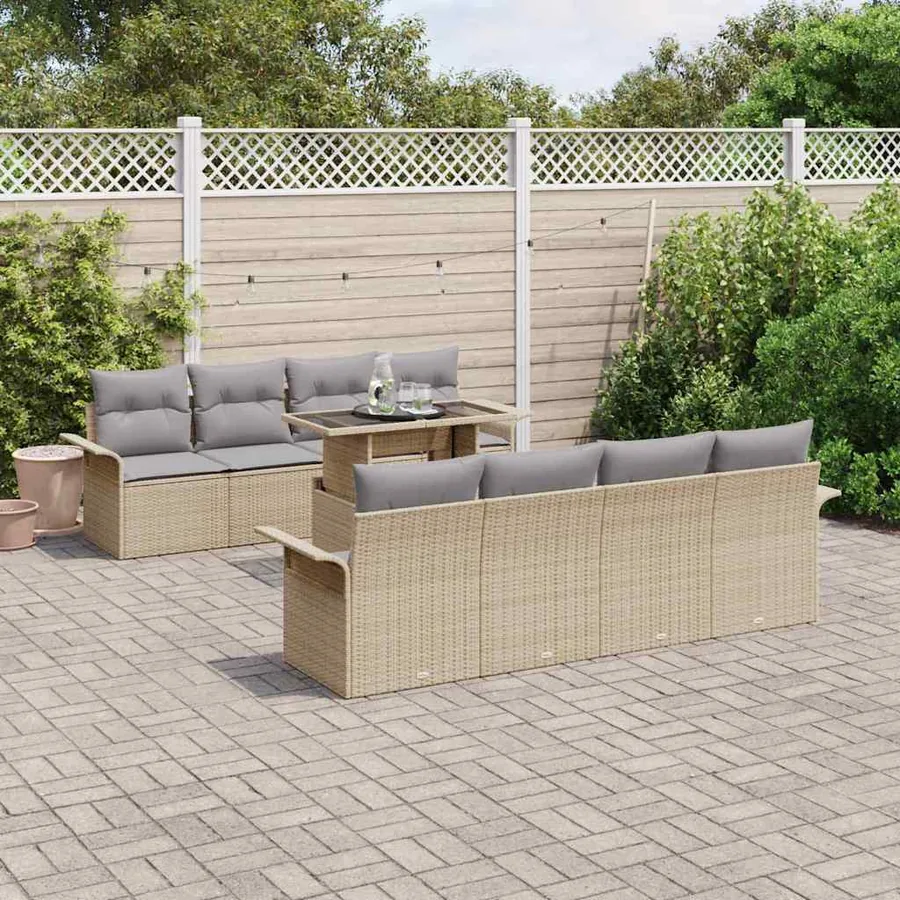 Ensemble de canapé de jardin 9 pcs Beige Poly rotin