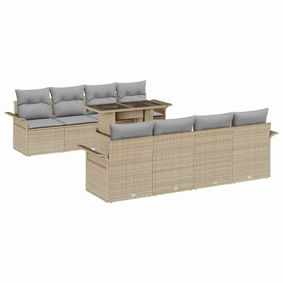 Ensemble de canapé de jardin 9 pcs Beige Poly rotin - 2