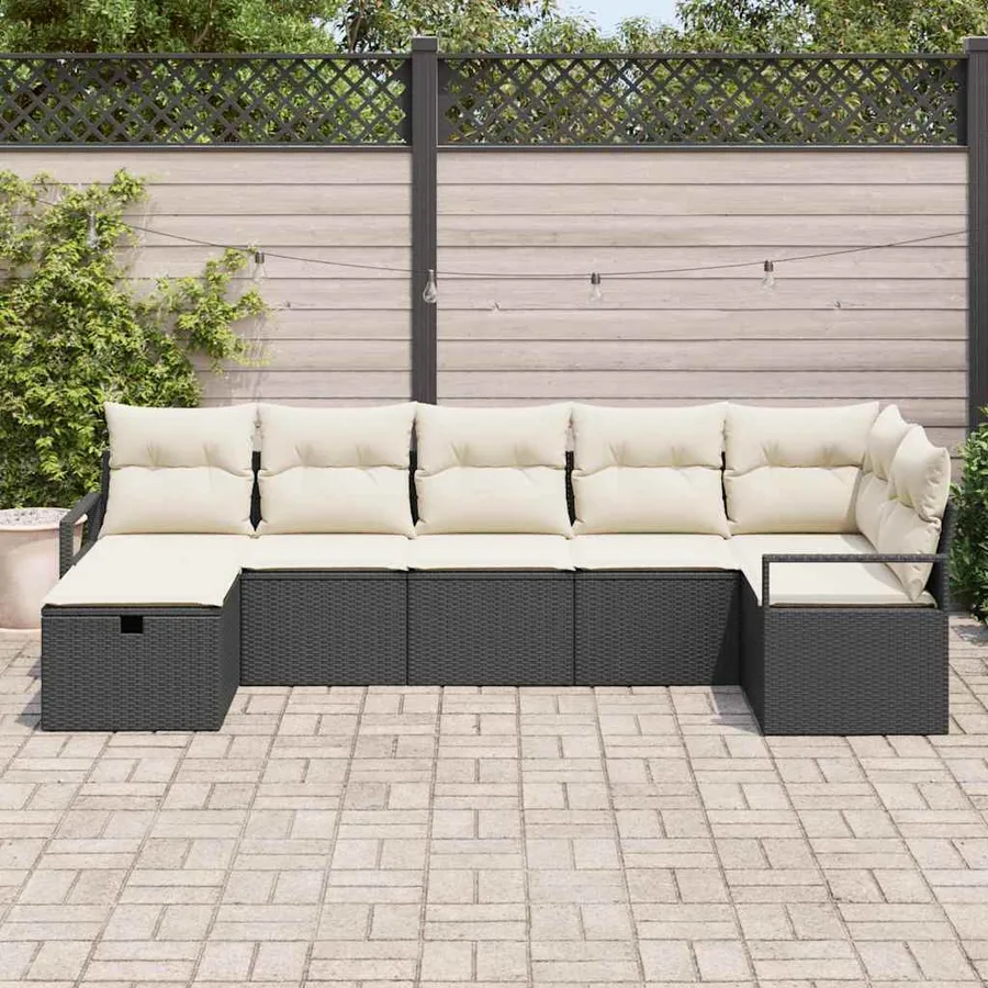 Ensemble de Canapés avec coussin 7 pcs Noir et Crème polyrotin - 3