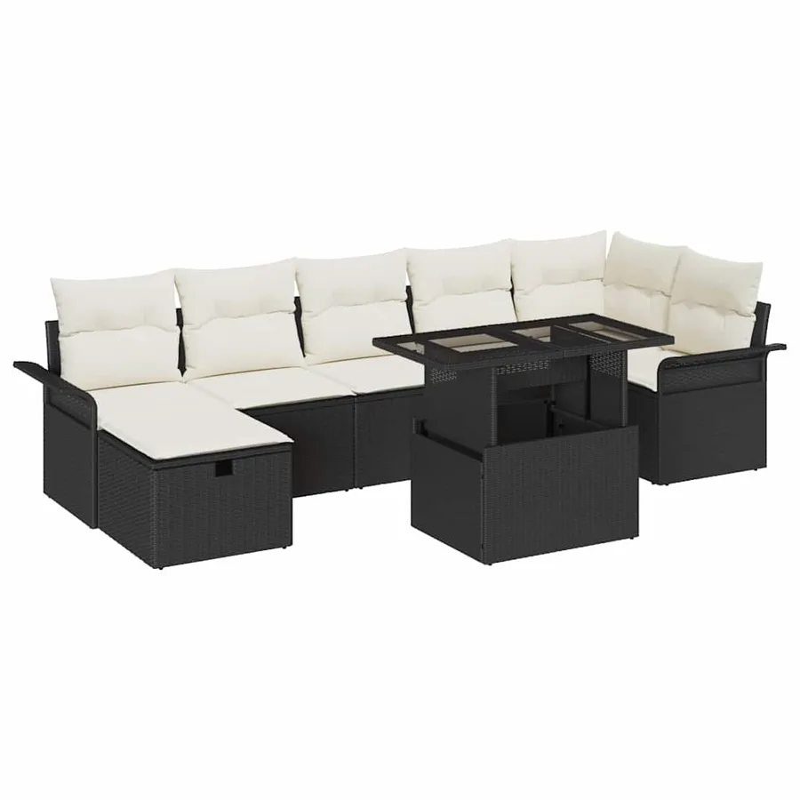 Ensemble de canapé de jardin avec coussin 8 pcs Noir Poly rotin - 2