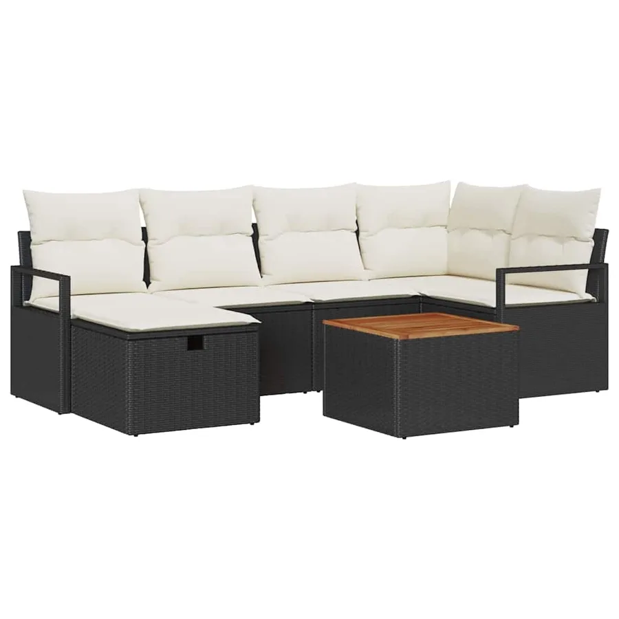 Ensemble de canapé de jardin avec coussin 7 pcs Noir polyrotin - 2