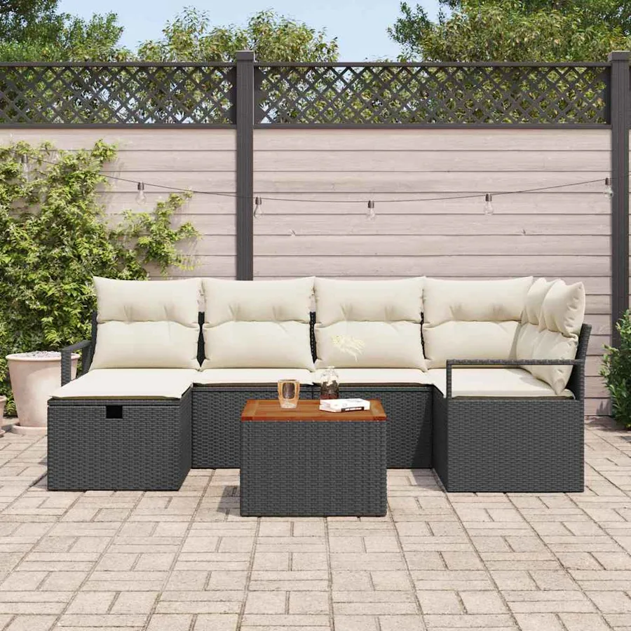 Ensemble de canapé de jardin avec coussin 7 pcs Noir polyrotin - 3