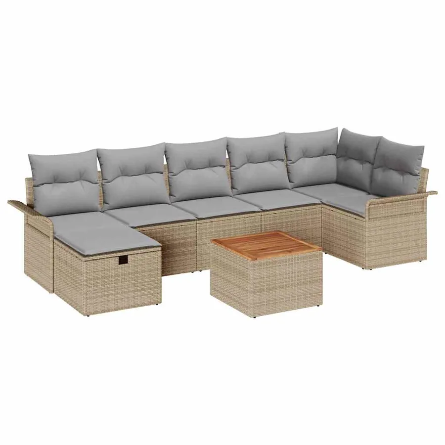 Ensemble de canapé de jardin 8 pcs Beige Poly rotin - 2