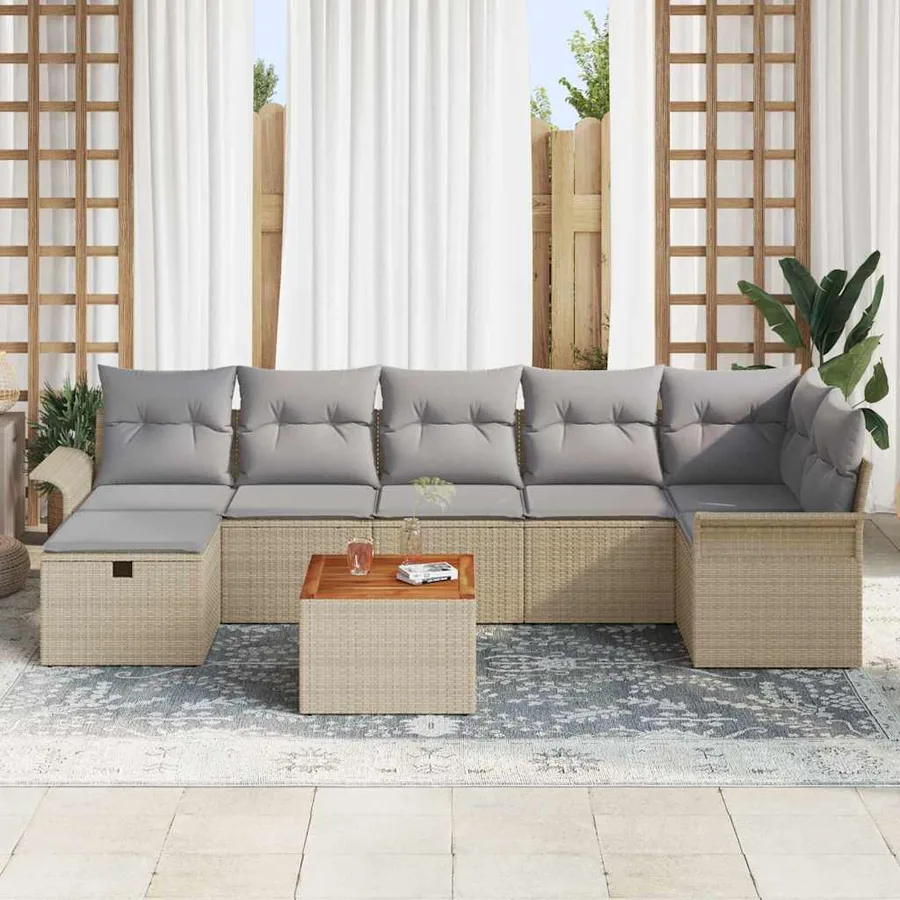 Ensemble de canapé de jardin 8 pcs Beige Poly rotin - 3
