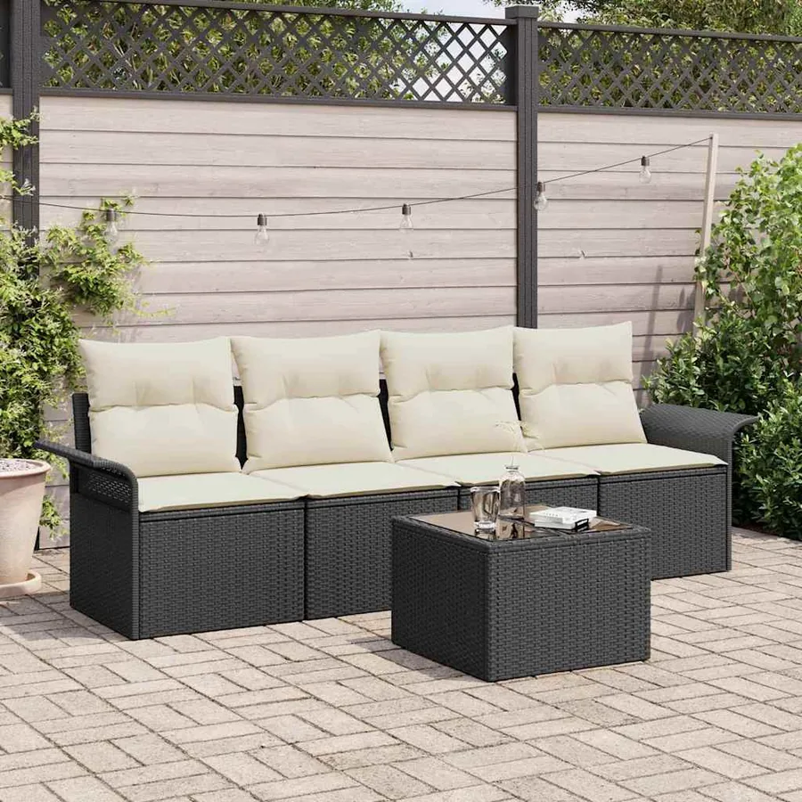 Ensemble de Canapés avec coussin 5 pcs Noir polyrotin