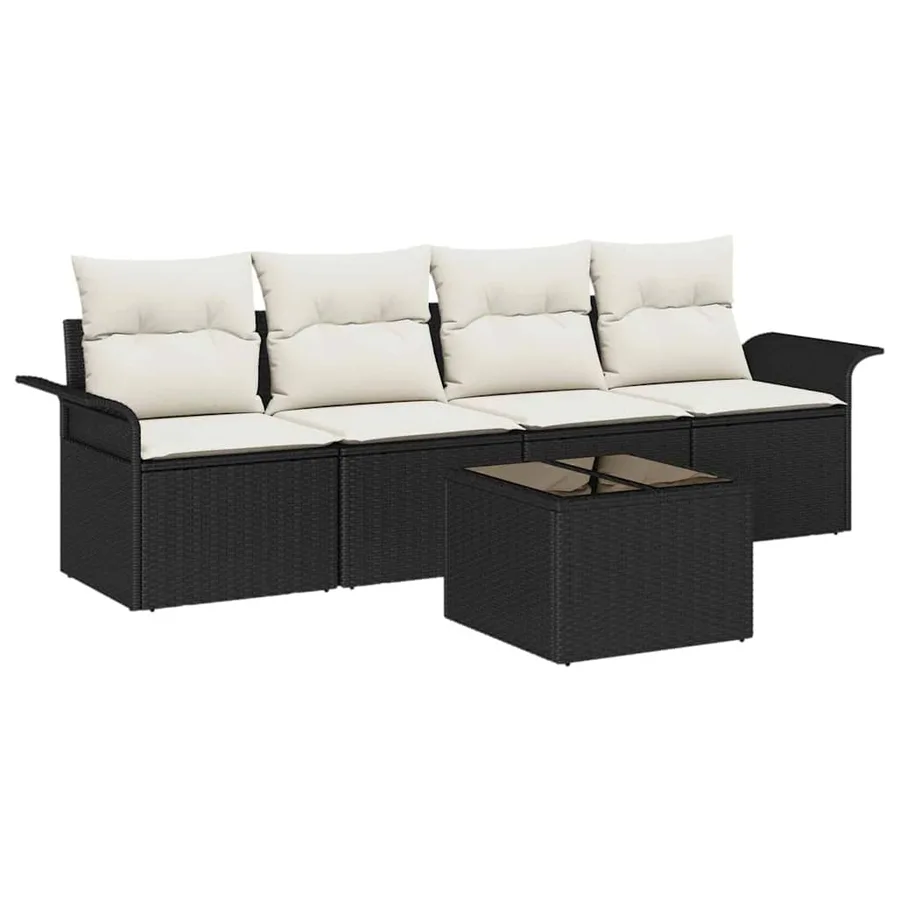 Ensemble de Canapés avec coussin 5 pcs Noir polyrotin - 2