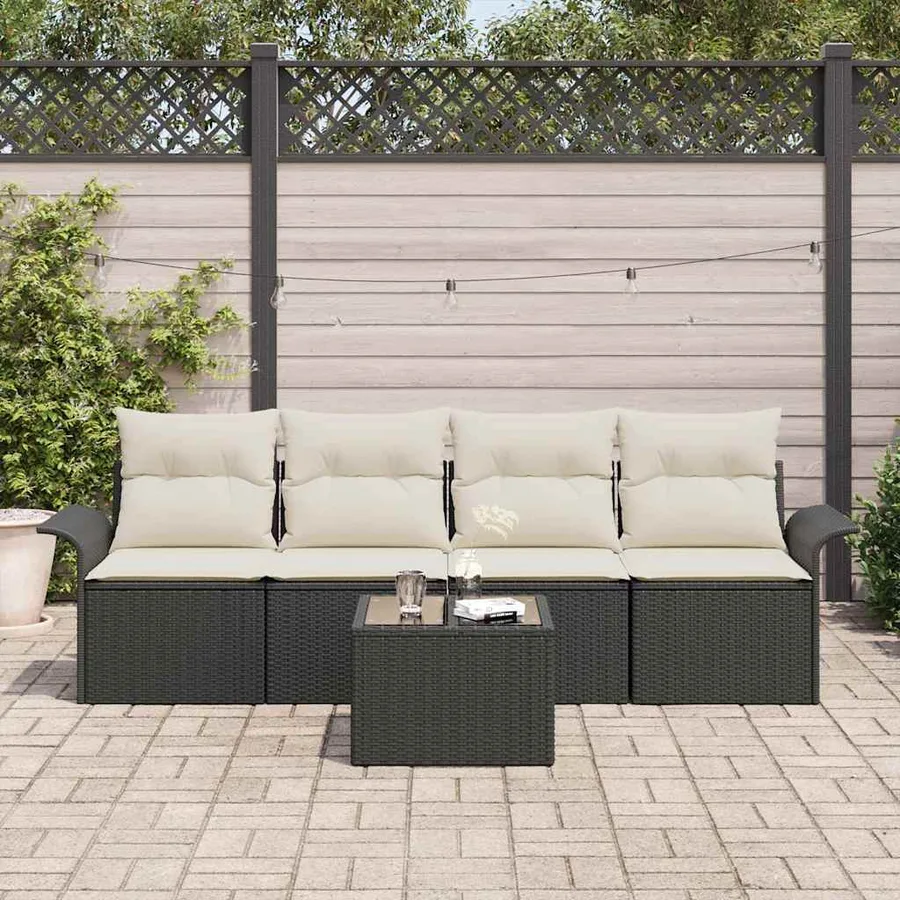 Ensemble de Canapés avec coussin 5 pcs Noir polyrotin - 3