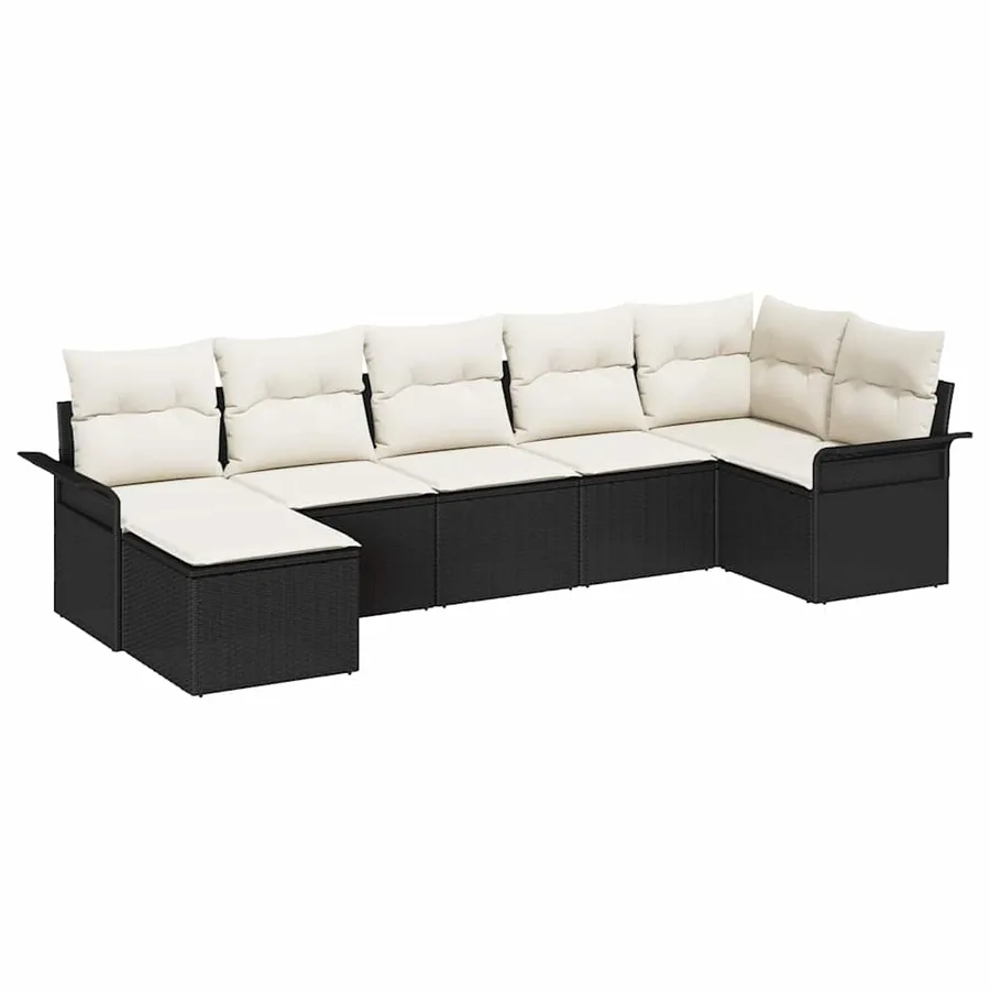 Ensemble de canapé de jardin avec coussin 7 pcs Noir polyrotin - 2