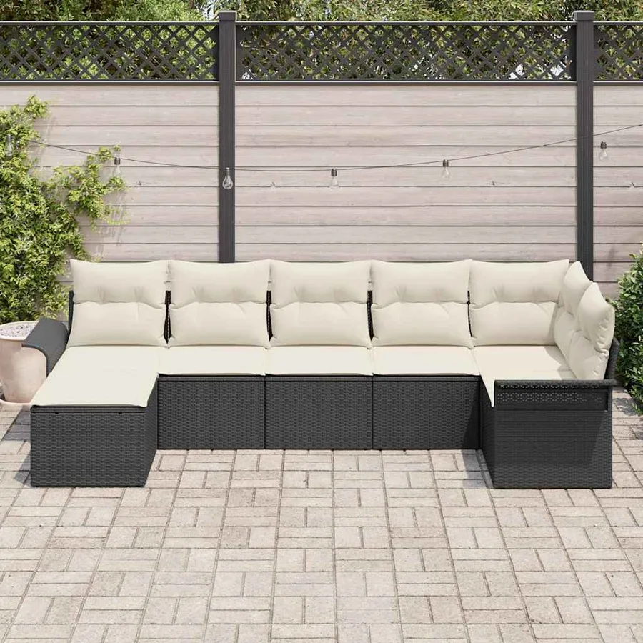 Ensemble de canapé de jardin avec coussin 7 pcs Noir polyrotin - 3