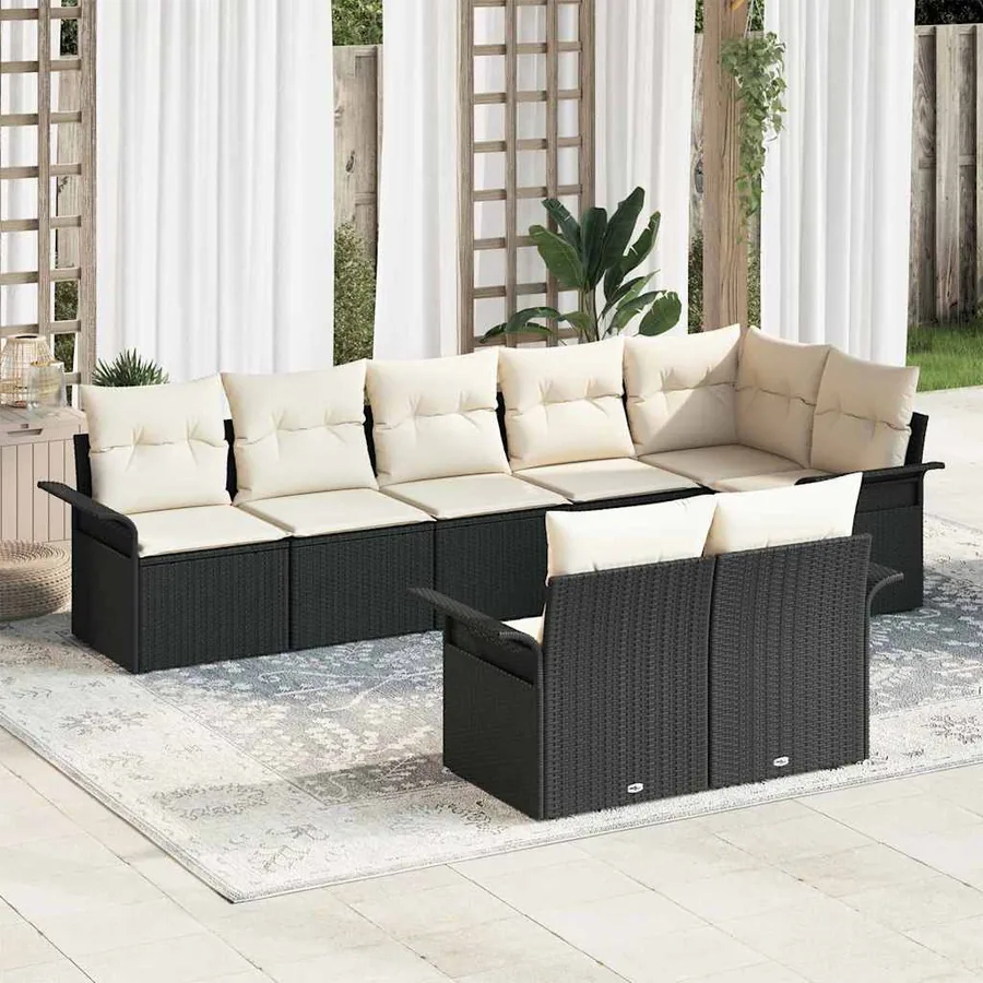 Ensemble de canapé de jardin avec coussin 8 pcs Noir polyrotin