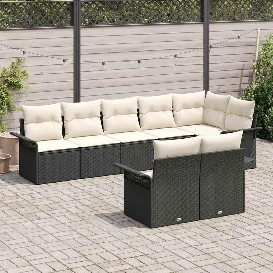 Ensemble de canapé de jardin avec coussin 8 pcs Noir polyrotin - 3