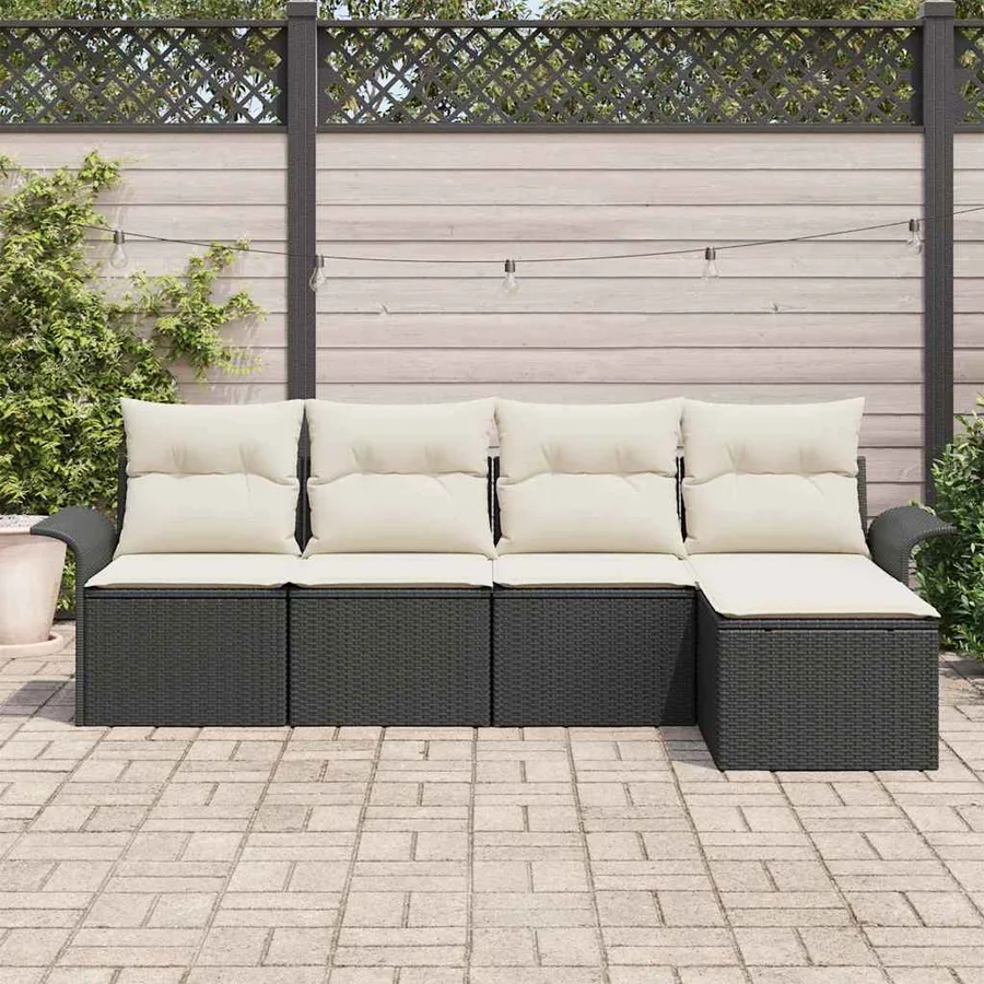 Canapé d’extérieur avec coussin 5 pcs Noir polyrotin - 3