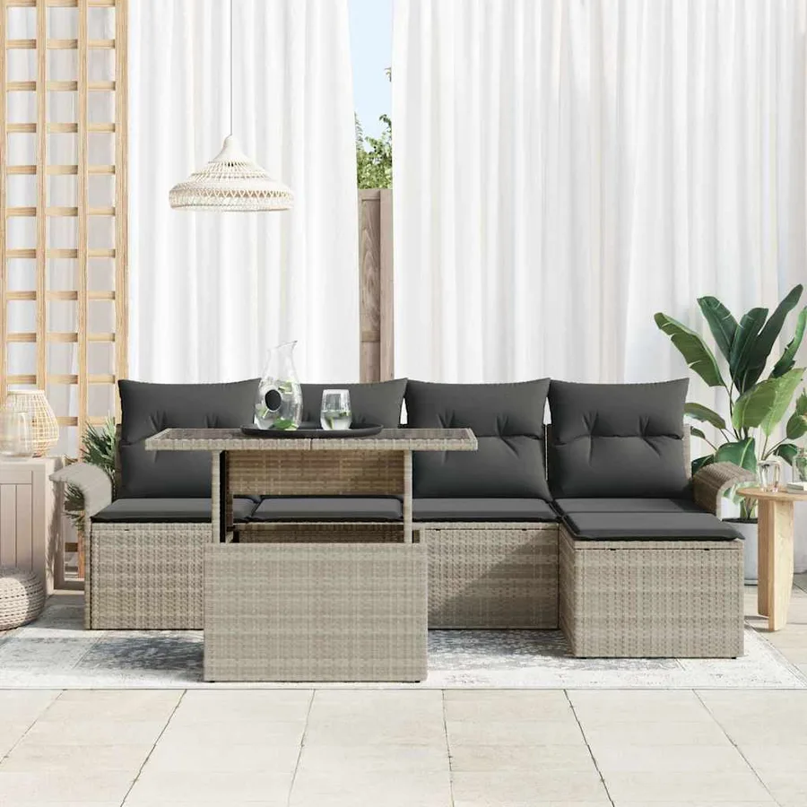 Ensemble de canapé de jardin 6 pcs Gris clair Poly rotin - 3