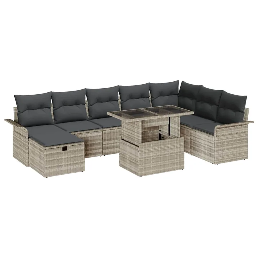 Ensemble de canapé de jardin 9 pcs Gris clair Poly rotin - 2