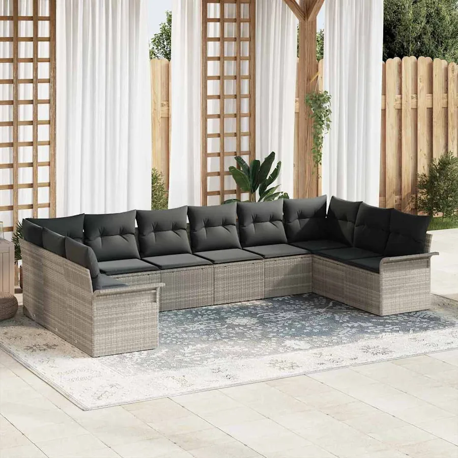 Ensemble de canapé de jardin 10 pcs Gris clair polyrotin