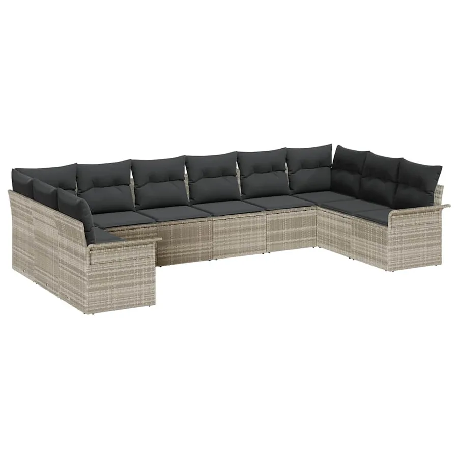 Ensemble de canapé de jardin 10 pcs Gris clair polyrotin - 2