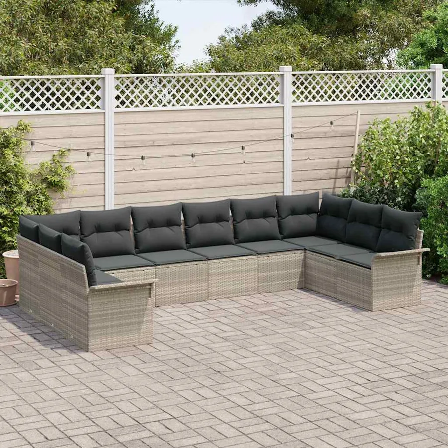 Ensemble de canapé de jardin 10 pcs Gris clair polyrotin - 3
