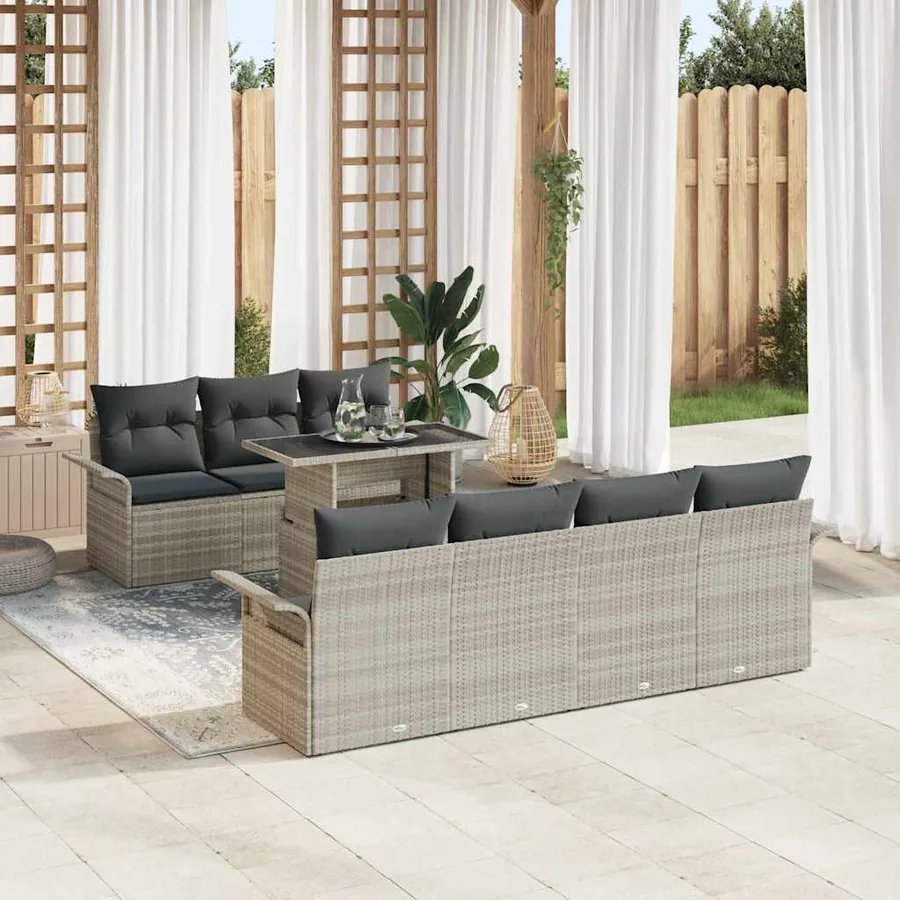 Ensemble de canapé de jardin 8 pcs Gris clair polyrotin