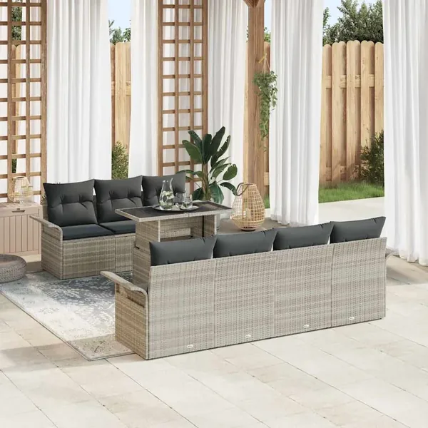 Ensemble de canapé de jardin 8 pcs Gris clair polyrotin