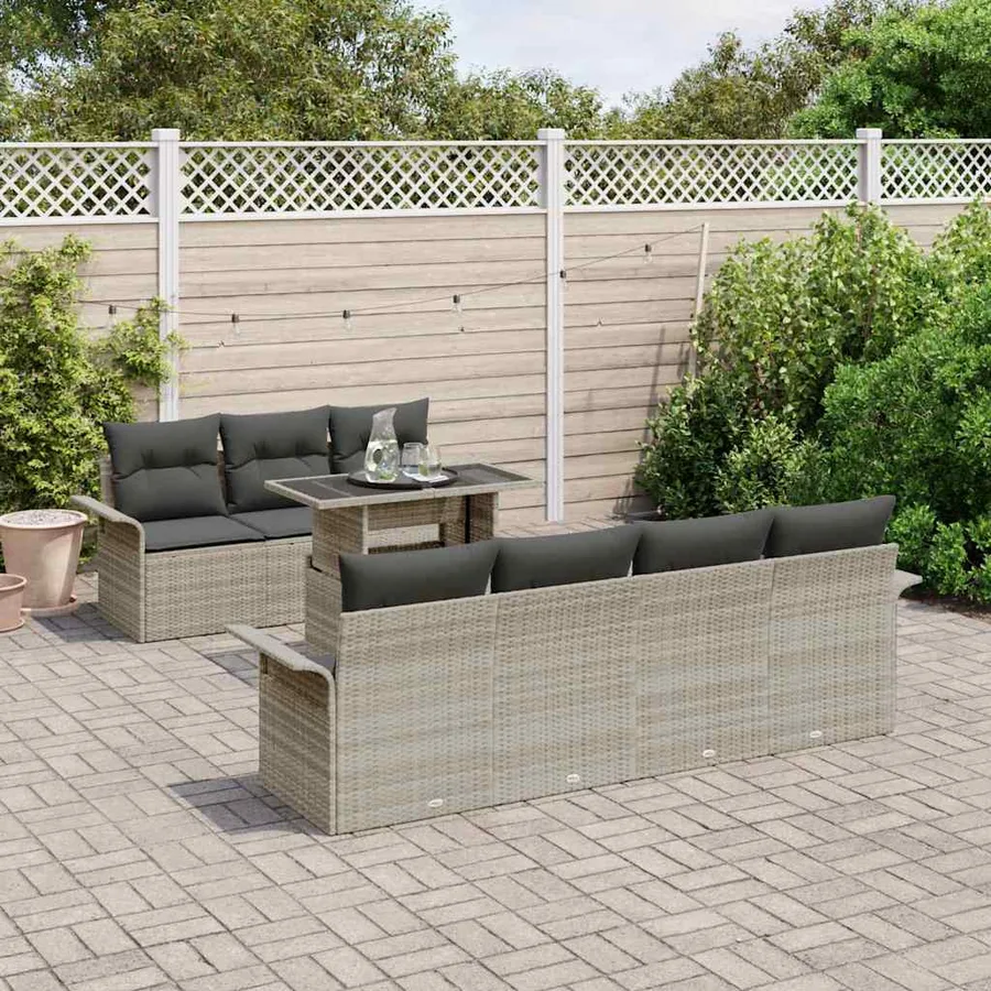 Ensemble de canapé de jardin 8 pcs Gris clair polyrotin - 3