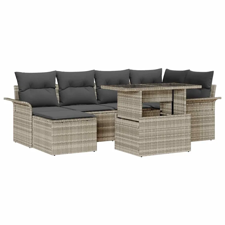 Ensemble de canapé de jardin 7 pcs Gris clair Poly rotin - 2