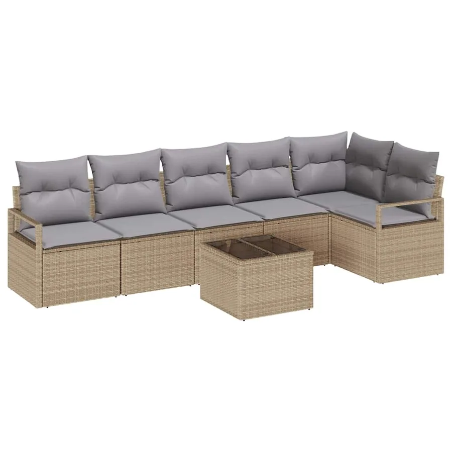 Ensemble de Canapés avec coussin 7 pcs Beige polyrotin - 2
