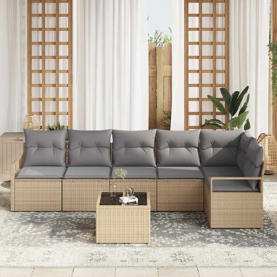 Ensemble de Canapés avec coussin 7 pcs Beige polyrotin - 3