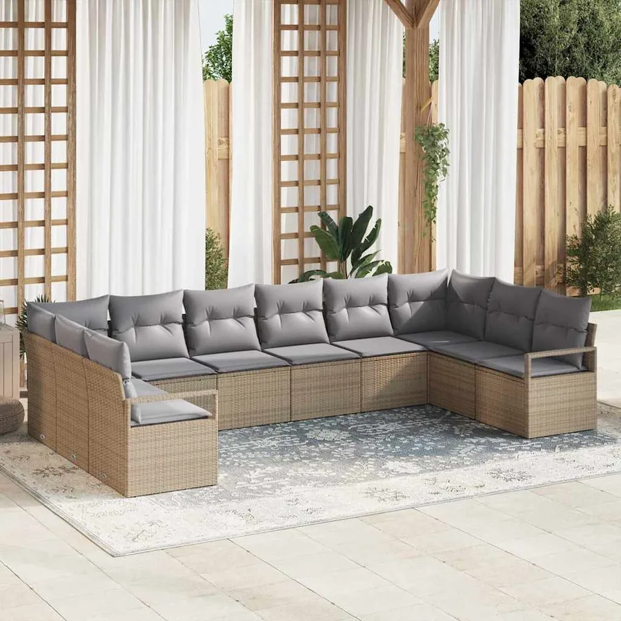 Ensemble de Canapés avec coussin 10 pcs Beige polyrotin