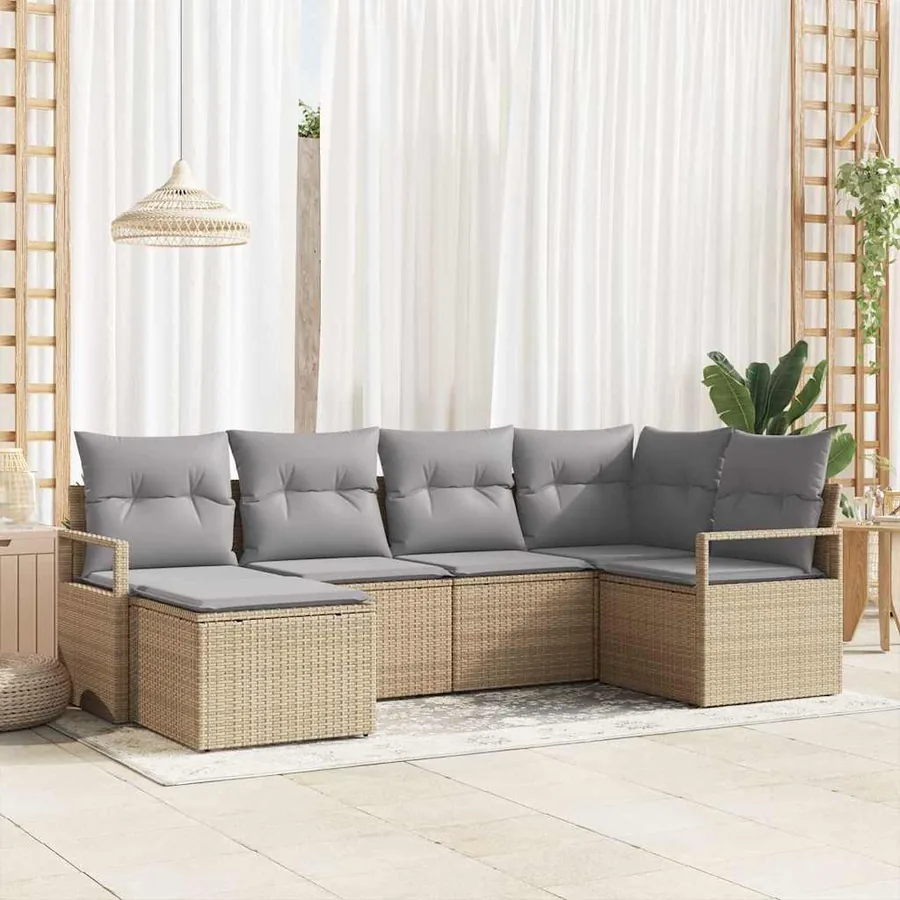 Ensemble de Canapés avec coussin 6 pcs Beige polyrotin