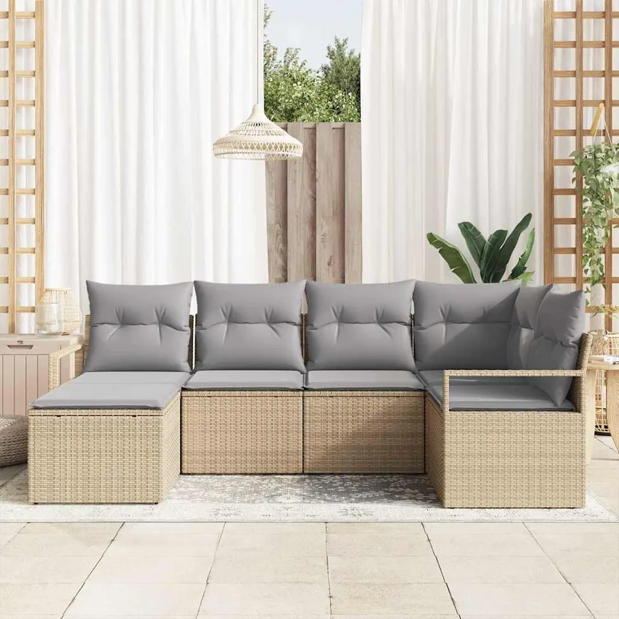Ensemble de Canapés avec coussin 6 pcs Beige polyrotin - 3