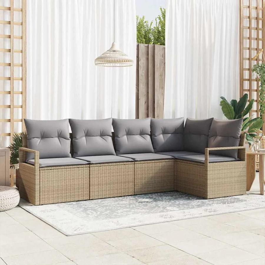 Ensemble de Canapés avec coussin 5 pcs Beige polyrotin