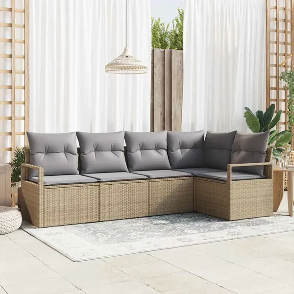 Ensemble de Canapés avec coussin 5 pcs Beige polyrotin